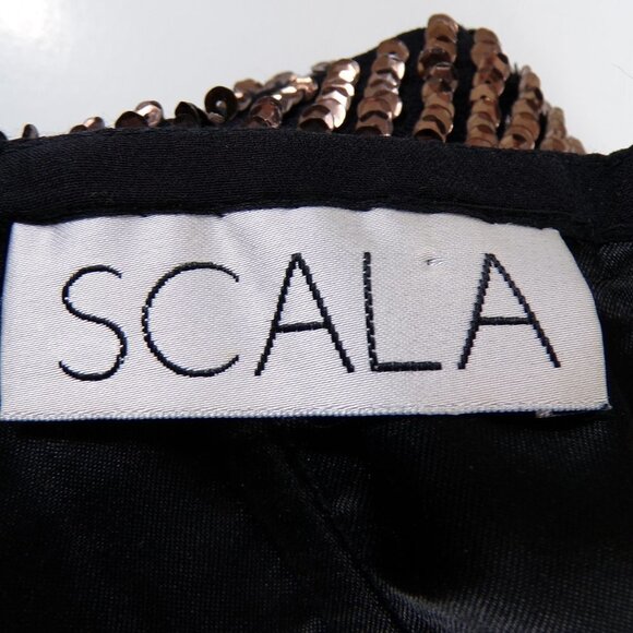 Scala Fitted Silk Cocktail Dress Gold Sequins in Geometric Patterns Sz 4 #934 - Picture 11 of 13